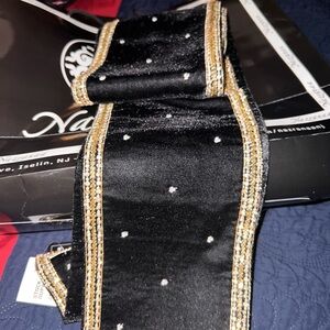 Mens Indian/Pakistan scarf  Black Velvet Ribbon with Gold Trim and Crystal Dots